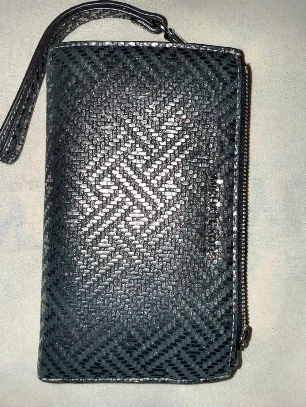 Michael Kors Black and Silver Sequin Wristlet Clutch